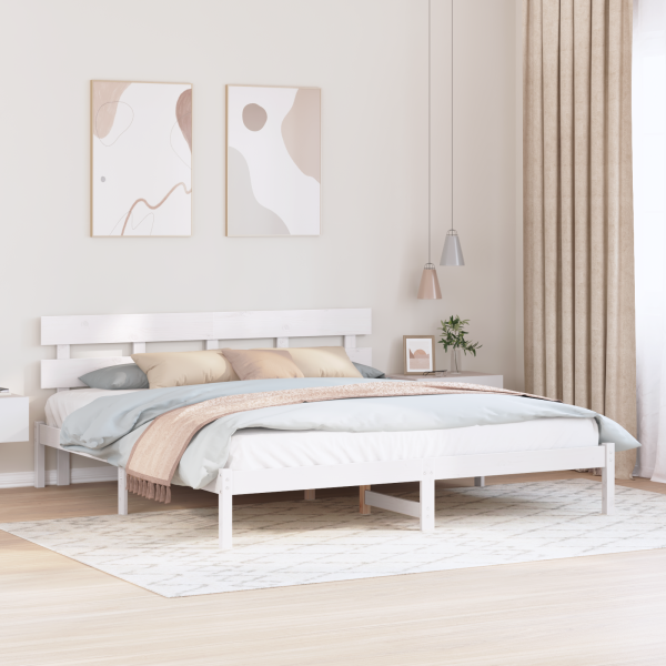 Estructura de Cama con Cabecero Blanca 200x200 cm Madera Maciza de Pino D
