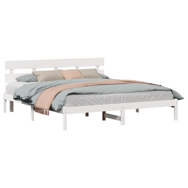 Estructura de Cama con Cabecero Blanca 200x200 cm Madera Maciza de Pino M 3