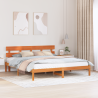 Estrado de Cama com Cabeceira Castanha 200x200 cm Madeira Sólida Pinho 1