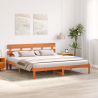 Estructura de cama con cabecero marrón encerado 200x200 cm de madera maciza de pino 5
