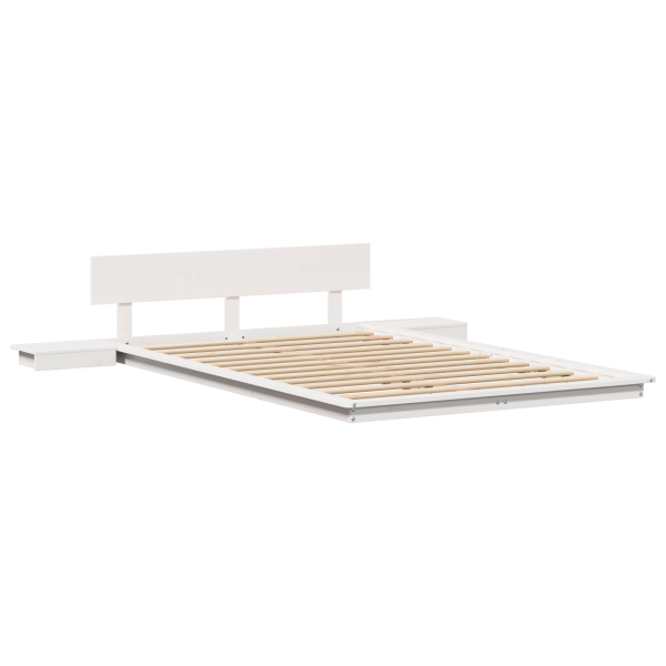 Estrado de Cama com Mesas de Cabeceira Branco 140x190cm Madeira Maciça M 2