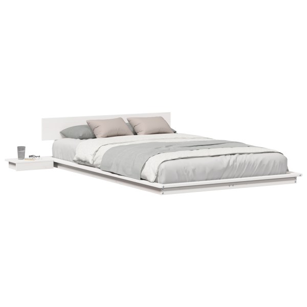 Estrado de Cama com Mesas de Cabeceira Branco 140x190cm Madeira Maciça M 3