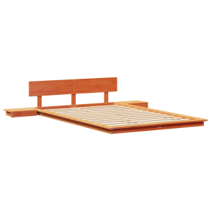 Marco de Cama de Piso con Mesas de Noche Marrón Encerado 120x190cm Madera Sólida H