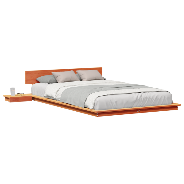 Marco de Cama de Piso con Mesas de Noche Marrón Encerado 120x190cm Madera Sólida M 3