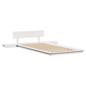 Estrado de Cama com Mesas de Cabeceira Brancas 90x190cm Madeira Maciça H