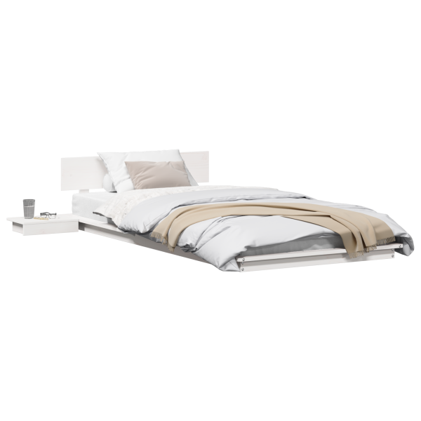 Estrado de Cama com Mesas de Cabeceira Branco 75x190cm Madeira Maciça M 3