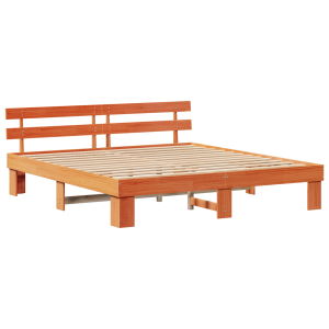 Estrado de Cama com Cabeceira Castanho 200x200 cm Madeira Sólida de Pinho H