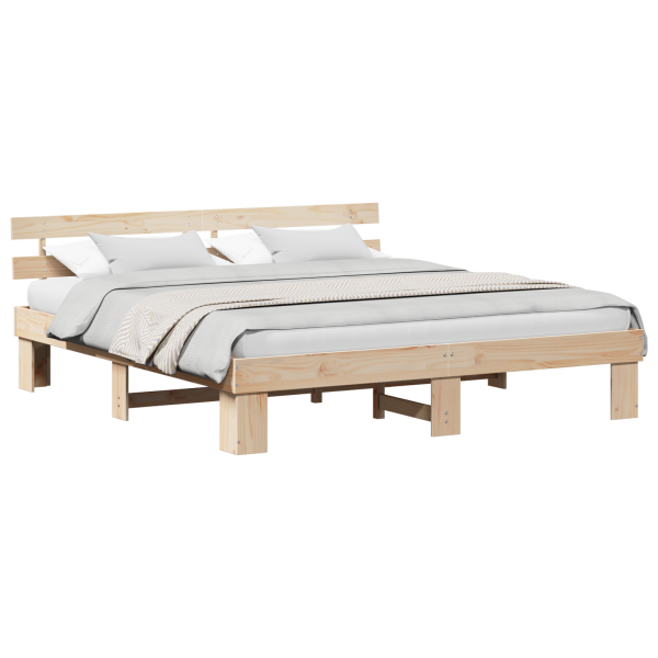 Estrutura de Cama com Cabeceira 180x200 cm Madeira Maciça de Pinho M 3