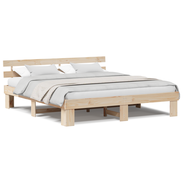 Estrutura de Cama com Cabeceira 180x200 cm Madeira Maciça de Pinho M 4