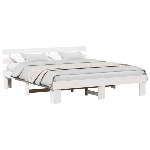Marco de cama con cabezal blanco 180x200 cm madera maciza de pino M 3