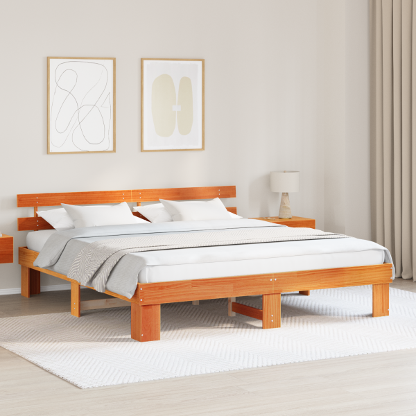 Marco de cama con cabecero marrón 180x200 cm de madera maciza de pino D