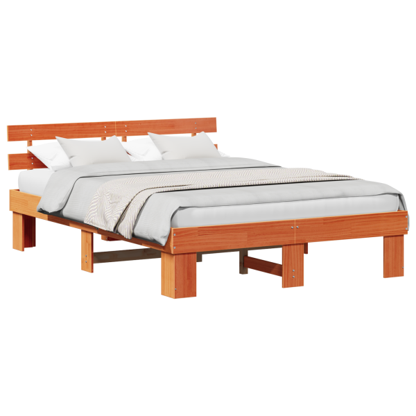 Estrado de Cama com Cabeceira Castanho 160x200 cm Madeira Sólida de Pinho M 3