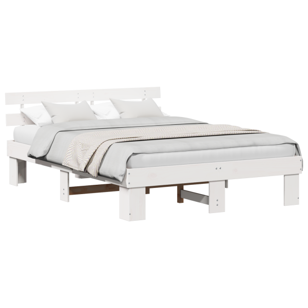 Estrado de Cama com Cabeceira Branco 150x200 cm Madeira Sólida de Pinho M 3