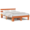Estrado de Cama com Cabeceira Castanho Encerado 150x200 cm Madeira Sólida de Pinho 4