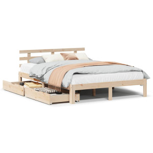 Estrutura de cama c/ gavetas 120x190 cm madeira de pinho maciça H