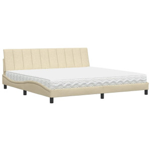 Cama com colchão 200x200 cm tecido cor creme H