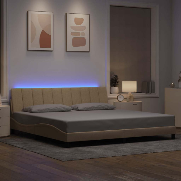 Estrutura de cama sem colchão 200x200 cm tecido cor creme M 4