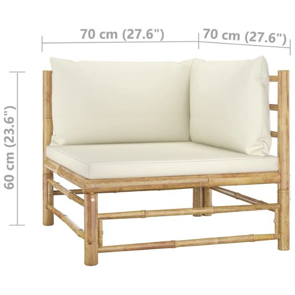 Set de muebles de jardín 12 piezas bambú y cojines blanco crema M 6