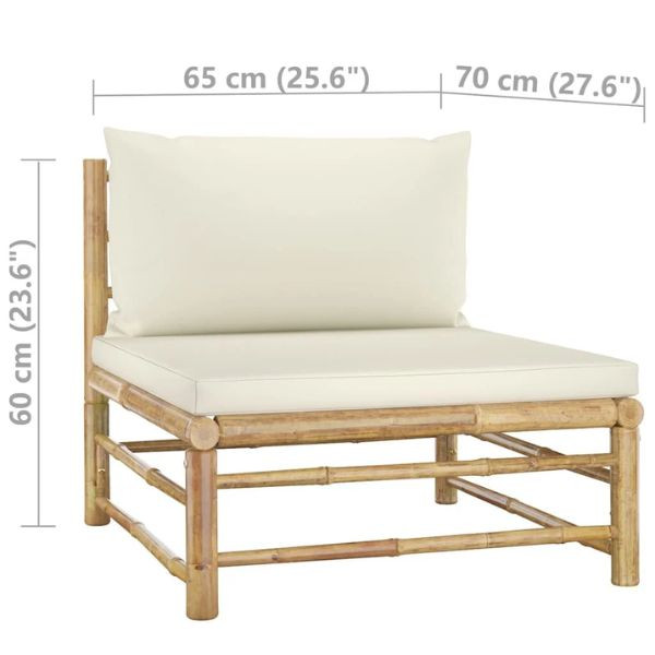 Set de muebles de jardín 12 piezas bambú y cojines blanco crema M 7