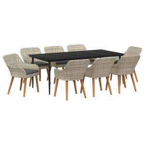 Conjunto de comedor 9 pcs Gris claro y negro Grande H