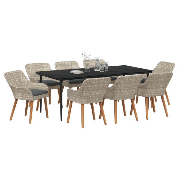 Conjunto de sala de jantar 9 pcs Cinza claro e preto Largo M 3