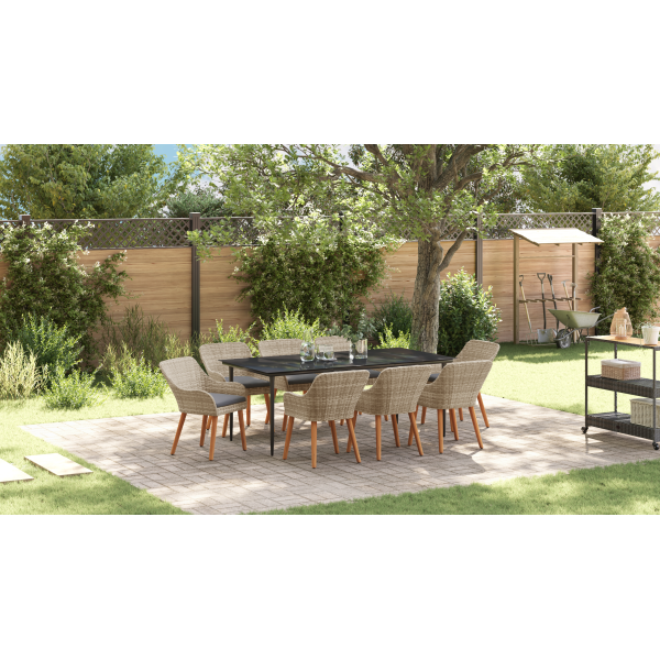 Conjunto de comedor 9 pcs Gris claro y negro Grande M 5