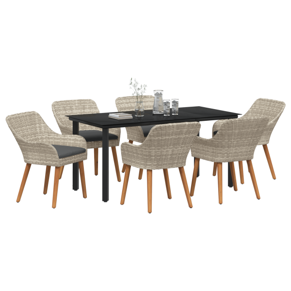 Conjunto de sala de jantar 7 pcs Cinza claro e preto M 3