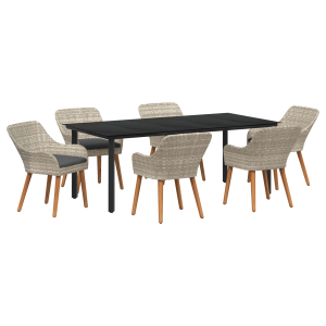 Conjunto de comedor 7 pcs Gris claro y negro 200x100x74 cm H