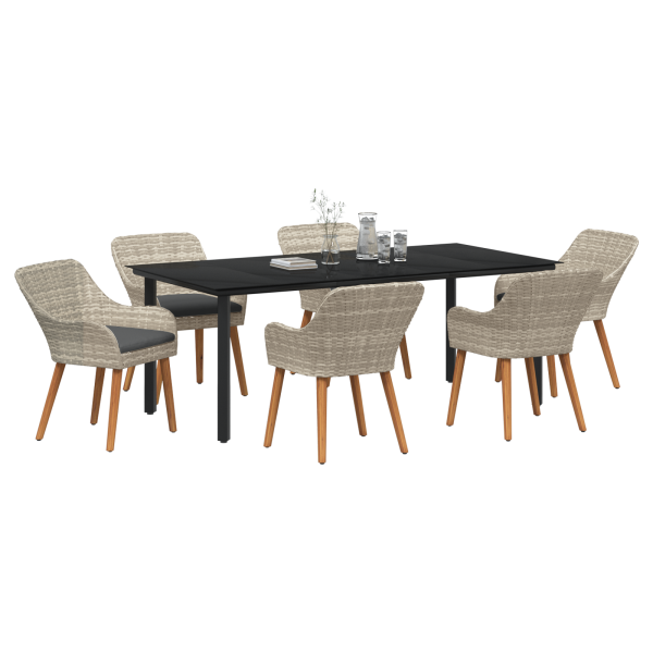 Conjunto de sala de jantar 7 pcs Cinza claro e preto M 3