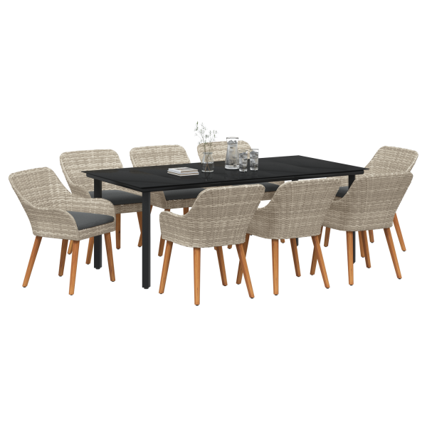 Conjunto de sala de jantar 9 pcs Cinza claro e preto M 3
