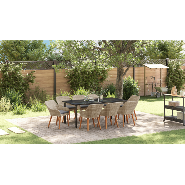 Conjunto de comedor 9 pcs Gris claro y negro 200x100x74 cm M 5