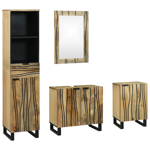 Juego de muebles de baño con cajón con estante con almacenamiento con puerta con espejo 4 pcs Marrón Grande D