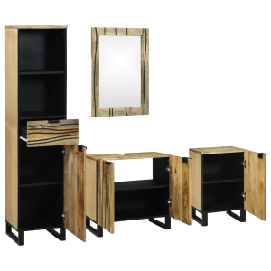 Juego de muebles de baño con cajón con estante con almacenamiento con puerta con espejo 4 pcs Marrón Grande H