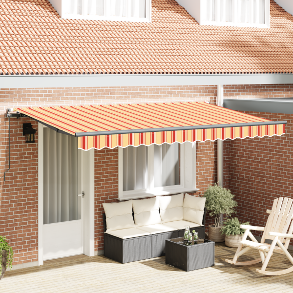 Toldo Retráctil Manual Amarillo y naranja y blanco D