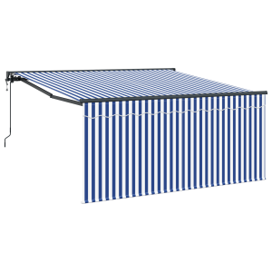 Toldo Retráctil Rayas Azules y Blancas Grande H