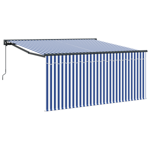 Toldo Retráctil Manual Azul marino y blanco 350 x 250 cm H