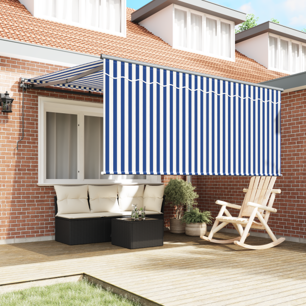 Toldo Retráctil Manual Azul marino y blanco 350 x 250 cm M 3