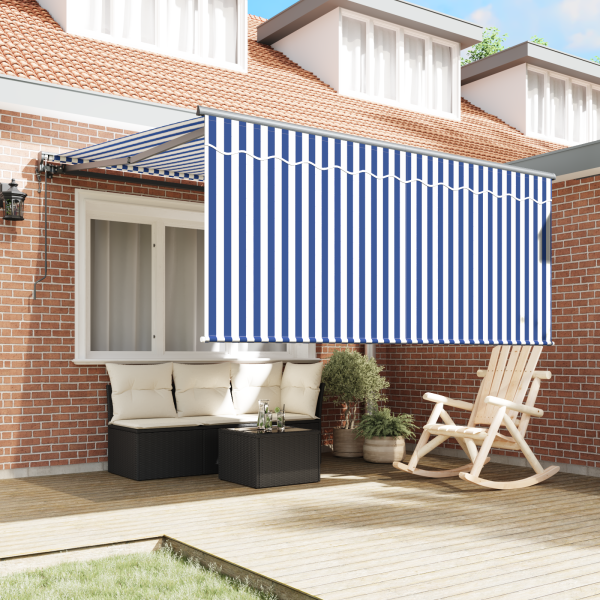 Toldo Retrátil Listrado Azul e Branco 350 x 250 cm Tecido M 3