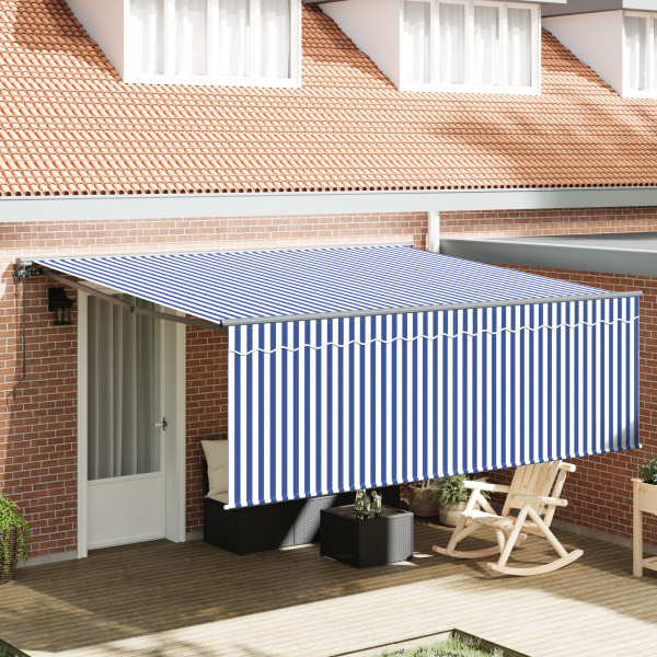 Toldo Retráctil Manual Rayas Azules y Blancas 400 x 300 cm D
