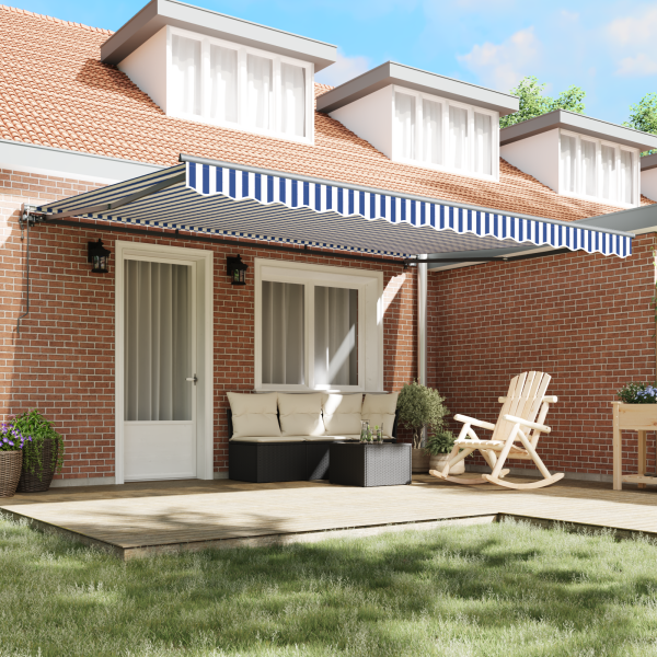 Toldo Retráctil Manual Azul y Blanco 450x300 cm M 3