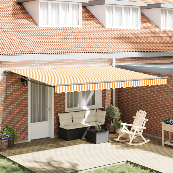 Toldo Retráctil Manual Naranja y blanco 450x300 cm D