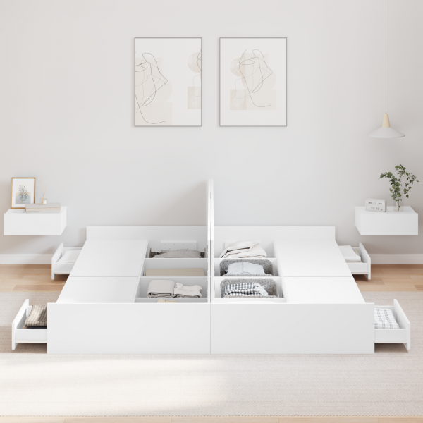 Estrado de cama com arrumação com gaveta com cabeceira Branco 200 x 200 cm M 4