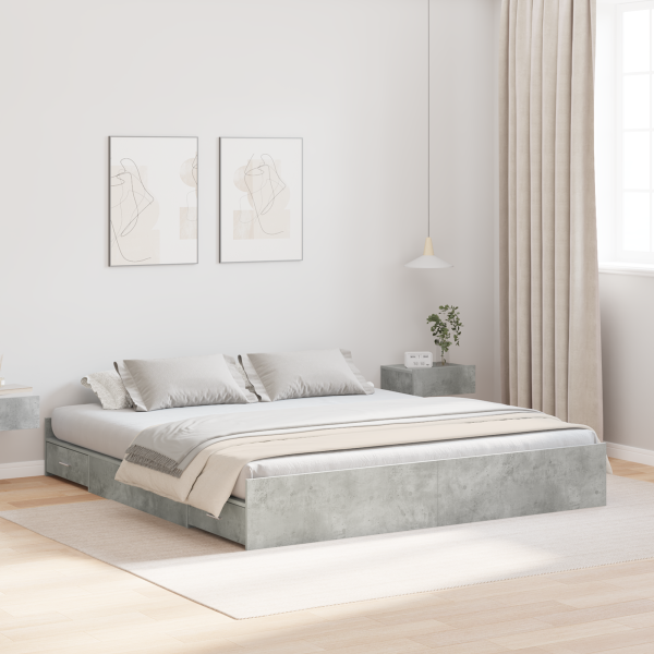 Cama con almacenamiento con cajón con cabecera Gris hormigón 200 x 200 cm D