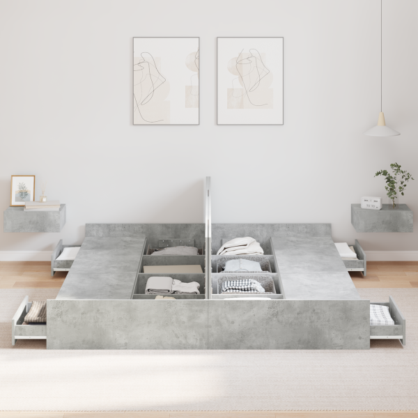 Estrado de cama com arrumação Cinzento cimento 200 x 200 cm M 4