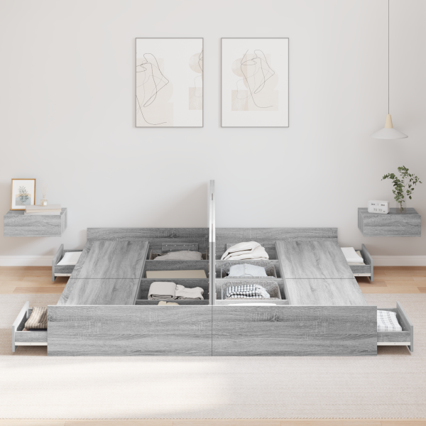 Estrado de cama com arrumação Sonoma cinzento 200 x 200 cm M 4