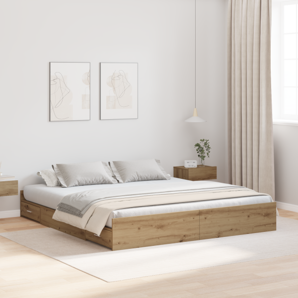 Cama con almacenamiento con cajón con cabecera Roble artisan 200 x 200 cm D