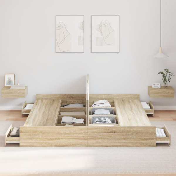 Cama con almacenamiento con cajón con cabecera Roble Sonoma 180 x 200 cm M 4