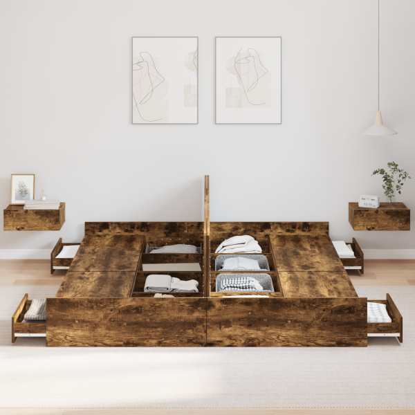 Estrado de cama com arrumação Carvalho fumado 180 x 200 cm M 4
