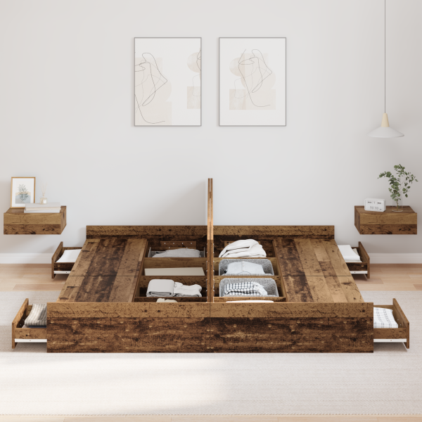Estrado de cama com arrumação Madeira antiga 180 x 200 cm M 4