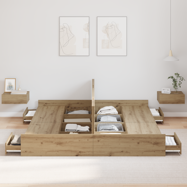 Estrado de cama com arrumação carvalho artisiano 180 x 200 cm M 4